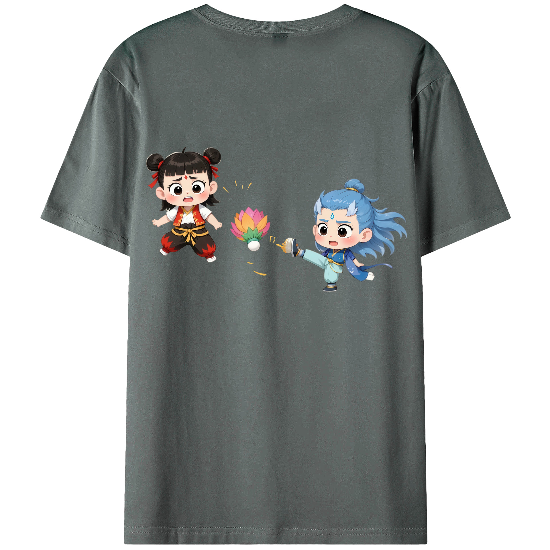（画像用） Ne Zha 2 ナタ 魔童の大暴れ 綿100％ メンズ半袖Tシャツ（バックプリント） 通気性